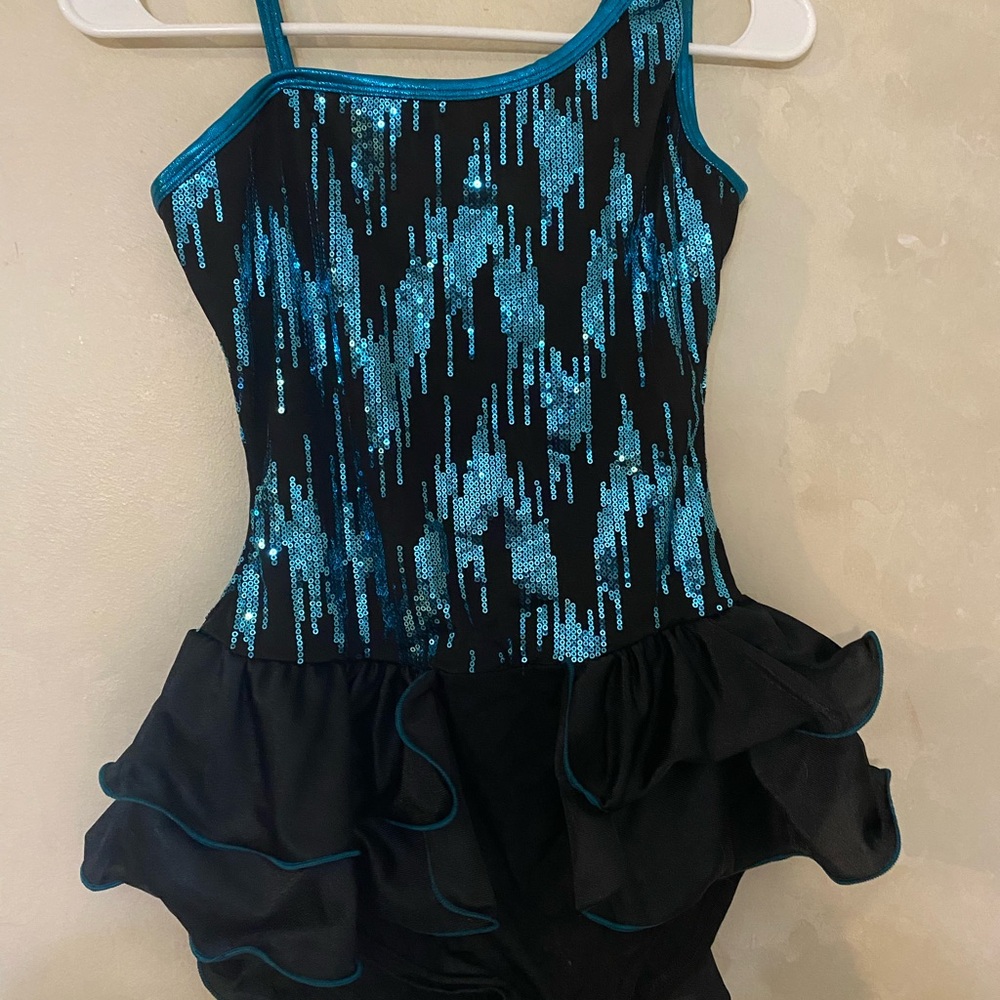 Kids Sparkling Blue and Black Dance Costume